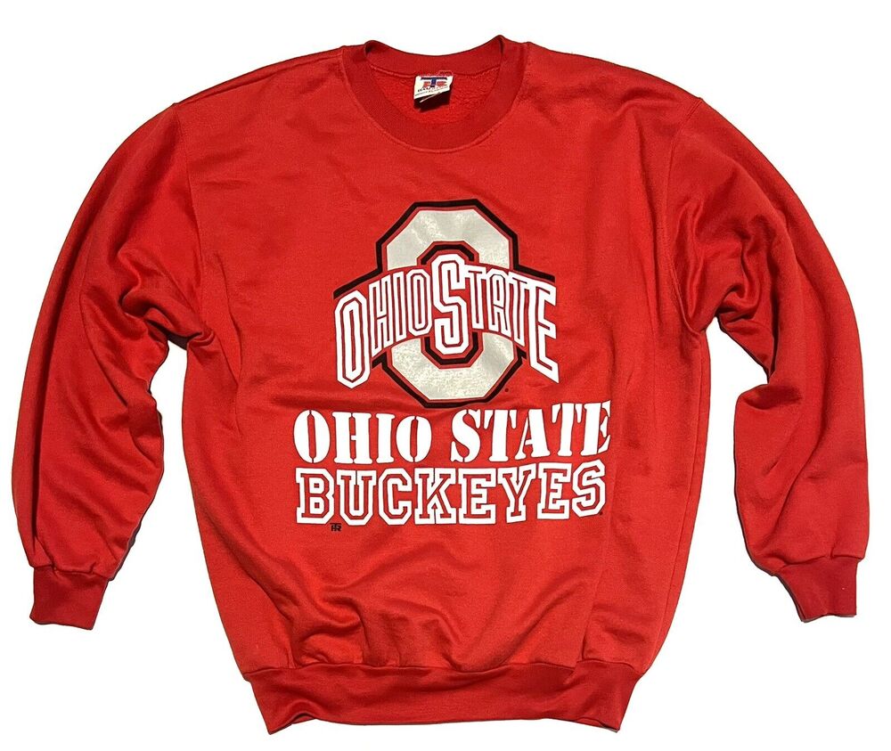 Vintage 90s Ohio State Buckeyes OSU Sweatshirt Mens XL Red Made in USA Crew Nck